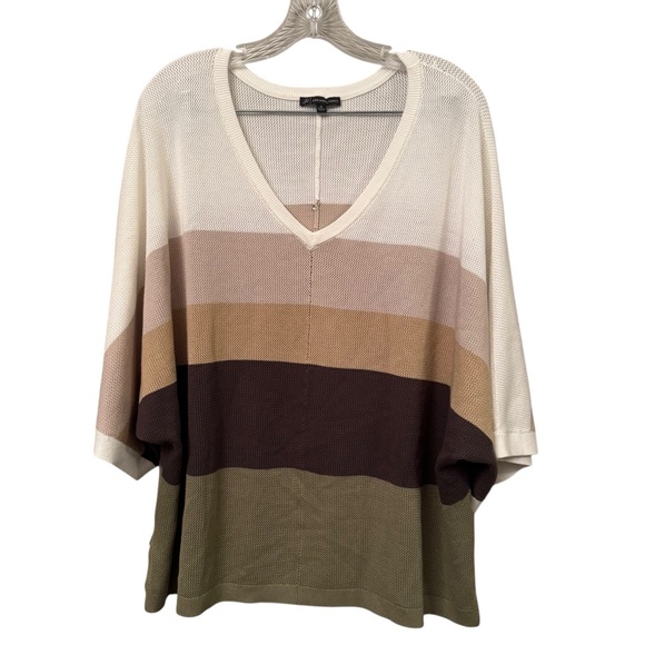 Adrianna Papell Tops - Adrianna Pappell V-Neck Color-Block Seed Stitch Short Dolmen Sleeved Top 2X